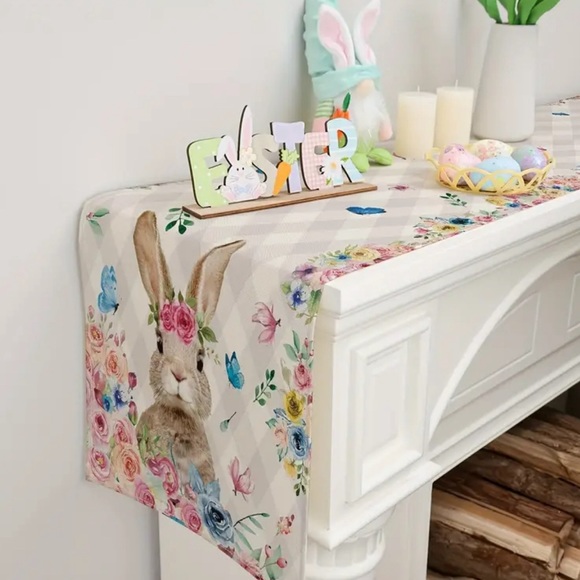 Buffalo Plaid Bunny Flower Table Runner - Picture 2 of 6